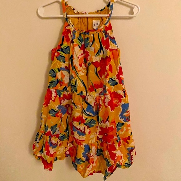 Gap baby yellow faux halter floral dress EUC
